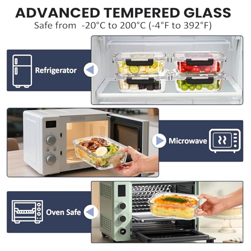 HOTEC 35OZ Glass Food Storage Container, Airtight Glass Lunch Fruit Containers with Lids - Microwave, Oven, Freezer and Dishwasher Safe, 2-PACK - size: 2Pack 35OZ