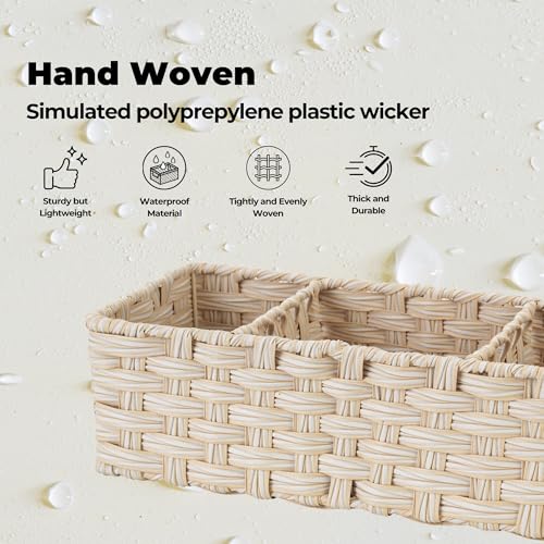 GRANNY SAYS Bathroom Baskets for Organizing, Wicker Basket for Storage, Wicker Baskets for Shelves, Waterproof Back of Toilet Storage Basket, 3 Section Bathroom Organizer Basket, 2-Pack - color: Butter Milk