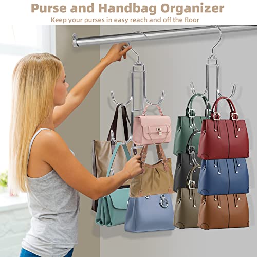 Purse Hanger Organizer for Closet, 2 Pack Handbag Storage Organizer, Hanging Purse Holder for Closet Organization and Space Saving, Accessories Organizer for Bags, Belts, Hats, Scarves, Ties