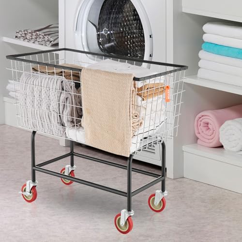 VEVOR Wire Laundry Cart, 3.8Bushel Wire Laundry Basket with Wheels, 32.5''x21.3''x29.9'', Commercial Laundry Basket, Steel Frame with Chrome Finish, 4'' Casters, Wire Cart for Laundry - size: 3.8 Bushel--32.5''x21.3''x29.9''