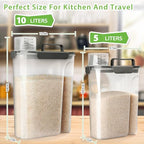 Viretec Rice Storage Container, 10 to 20lb Dry Food Airtight Dispenser, Pet Dog Cat Food Canister, BPA Free Clear Plastic Kitchen and Pantry Bin for Oatmeal, Cereal, Pasta, Flour Pack of 2 Grey - color: 10L+6L/Grey