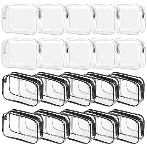 20 Packs Clear Cosmetics Bags for Women Men Waterproof Toiletry Bags PVC Makeup Bags Organizer Case with Zipper for Travel Bathroom (Black&White) - color: Black&White