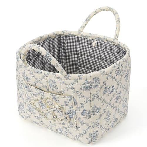 Floral Fabric Storage Basket Car Interior Storage Basket Underwear Sundries Laundry Baskets Supplies Home Organizer Bag (blue 2) - color: blue 2