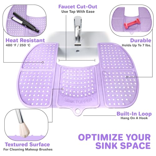 Sink Topper Bathroom Counter Cover & Storage Saver, Foldable Silicone Mat for Hot Tools, Hair Styling & Makeup, Beauty Brush Cleaning Mat, RV Camper Sink Cover & for Small Spaces (Large - Lavender) - color: Lavender, size: Large