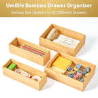 Umilife Bamboo Kitchen Utensils Organizer, Extra High Silverware Drawer Tray, Flatware Cutlery Storage Box, Multi-Use Holder in Office, Bathroom, Pantry - 15"x6"x2.5" (Set of 2) - size: 15 x 6 x 2.5" (Standard, Set of 2)