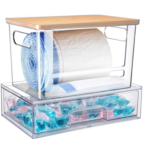 2Pcs Trash Bag Holder Under Sink Stackable Storage, Extra Large Laundry Room Organization and Storage, Laundry Pod Organization with Lid, Garbage Bag Dispenser Roll Holder for Kitchen Cabinet - color: 2Pcs