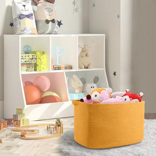 MEGASKET Extra Large Orange Storage Basket, 23.6" x 17" x 12" Rectangle Baskets for Organizing, Blanket Toy Bin Organizer, Colorful Woven Cotton Rope Baskets for Decor - color: Orange, size: 23.6"x17"x12