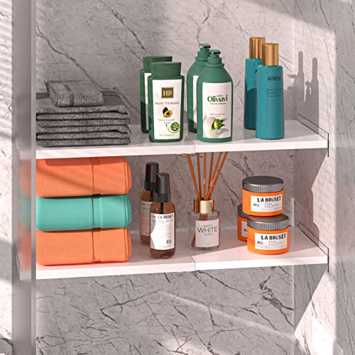 Slideep Expandable Closet Tension Shelf, Metal Adjustable Wardrobe Shelves Organizer System with Strong Seamless Sticker for Kitchen, Wardrobe, Cupboard 2 Pack (L:16.9'' to 31.5"; W:11.8") - size: 11.8"D x 16.9"W