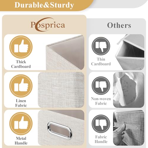Posprica 15.12"x12.13"x12.01" Storage Cube Bins, Linen Decorative Closet Storage Organizer for IKEA Kallax, 4 Pack Fabric Foldable Large Storage Baskets for Closet, Shelves, Clothes, Toy (Beige) - color: Beige, size: 15.12 Lx12.13 Wx12.01 H