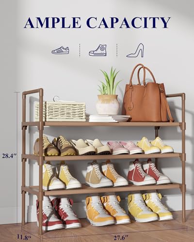 Kitsure Shoe Rack - 3-Tier Shoe Organizer, Shoe Rack for Closet, Entryway, Bedroom, Easy- Assembly Storage Shelf with Side Handles, 27.6" Wide - 3 Tiers, Brown - color: Brown, size: 27.6" Wide - 3 Tiers