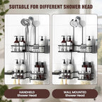 REINHARDT Adjustable Shower Caddy Hanging Rustproof Shower Caddy for Handheld Showerheads, Shower Organizer with Hooks Soap Holder Toothbrush Holder, Anti-Swing Shower Rack Bathroom Accessories, Black - color: Black