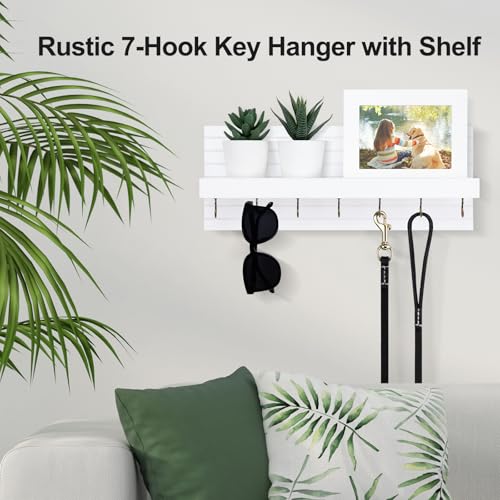 Lwenki Decorative Key Holder for Wall with Shelf, Entryway Shelf with Hooks Holds Leashes, Jackets and Glasses – Sturdy Wood Keyholder Entrance Hanger with Mounting Hardware (White, Large) - color: White, size: Large