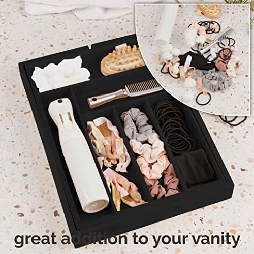 Masirs Expandable Bamboo Kitchen Drawer Organizer - Adjusts to Fit Drawer Size, Ideal for Silverware, Utensils, and Office Supplies, Durable Bamboo Construction - color: Black