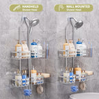 GAOKASE Aluminum Shower Caddy Hanging, Never Rust Shower Organizer- 4 Levels with adjustable Height 10 Hooks for Razor/Sponge - Rack with Soap Basket (Silver) - color: Silver