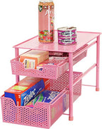 Simple Houseware Stackable 2 Tier Sliding Basket Organizer Drawer, Pink - color: Pink, size: 2-Tier