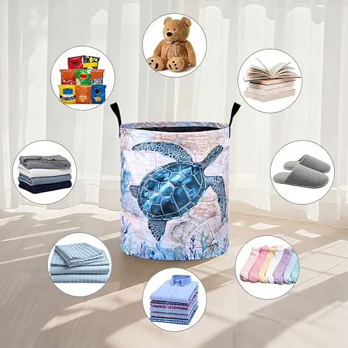 Sea Turtle Laundry Basket Foldable Oxford Cloth Tote Bag Laundry Hamper Clothes Storage Bucket Organizer For Bathroom/Laundry Storage/Bedroom 19.6x15.7 Inch - color: Sea Turtle
