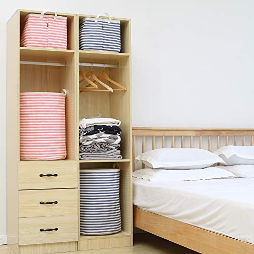 Sea Team Collapsible Canvas Fabric Storage Basket with Handles, Rectangle Waterproof Storage Bin, Box, Cube, Foldable Shelf Basket, Closet Organizer, 16.5 x 11.8 x 9.8 Inches, Navy Stripe - color: Stripe/Navy Blue, size: 16.5 Inch (Pack of 1)