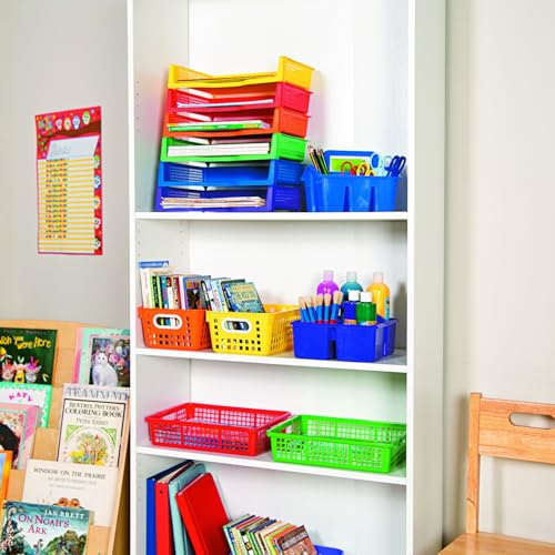 Fun Express Paper Organizer Stackable Plastic Trays 6 Pack - Colorful Desktop Organization System for Classroom & Office | Letter Size Paper Storage Bins for Teachers, Students & Home Use