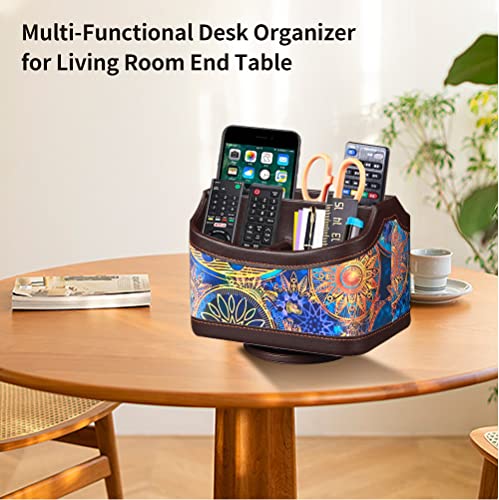 PUSU 360°Rotatable Remote Control Holder, PU Leather TV Remote Holder Caddy for Table, Bright and Colorful Art Supply Organizer Pen Holder, Multi-Functional Desk Organizer Living Room Office Decor - color: Datura