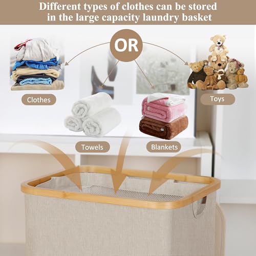 IEGrow Laundry Basket with Lid, Large Laundry Hamper with Handle and Lid, Collapsible Clothes Basket Organizer with Removable Inner Bag for Clothes Toys Towels (Oatmeal, 110L) - color: Oatmeal, size: 110L