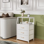 Furnulem White Nightstand with 3 Drawers and 2-Tier Shelf, Small Night Stand End Table Side Furniture, Fabric Storage Organizer for Bedroom, Closet, Hallway, Nursery, Sturdy Steel Frame, Wood Top - color: White, style: 3 Drawers