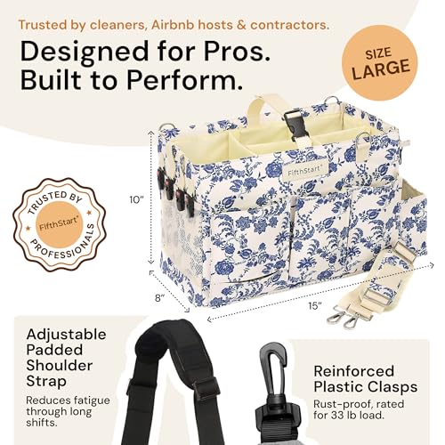 FifthStart Multiuse Large Blue Floral Diaper Caddy with Waist, Shoulder Strap, 9 Pockets, Mesh Base, and Adjustable Compartments - color: Blue Floral, size: Large