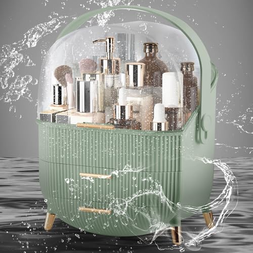 Makeup Organizer for Vanity, Large Capacity Skincare Cosmetic Organizer Countertop with 2 Drawers, Cosmetic Display Cases Makeup Storage Box for Bedroom, Bathroom, Ideal Gifts for Women(Green) - color: green new