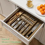 Kiasthome Acacia Wood Kitchen Silverware Drawer Organizer, Expandable Utensil Cutlery Drawer Organizer with Dividers, Flatware Organizer Silverware Tray for Spoon, Fork, 13''-20''x16.9'' (7-9 Slots) - size: 9 Slots Expandable