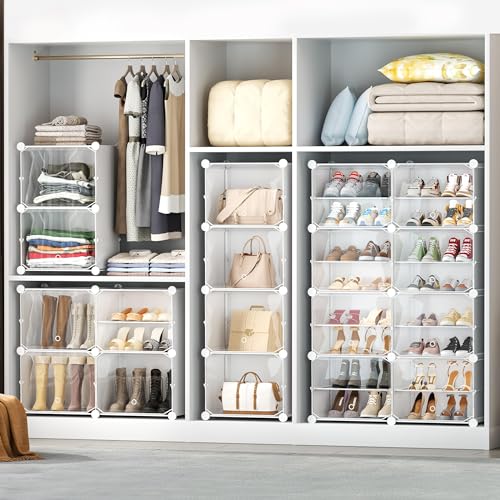 Shoe Storage,8 Tier Shoe Rack Organizer for Closet Shoe Cabinet with Door Shoe Shelves for Closet,Entryway,Hallway,Bedroom - color: Transparent Door-white, size: 8 Tier