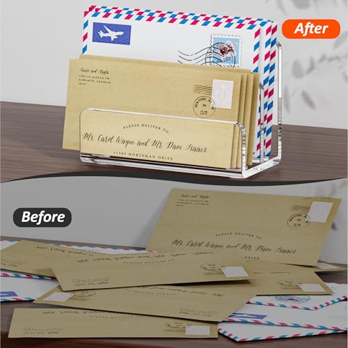 FUCDTEFC Desk Mail Organizer, 2 Section Clear Acrylic File Holder Letter Organizer, Vertical Lightweight Modern Envelope Holder Desk Accessories & Workspace Organizers for Office, Home, School - size: 2 Section Clear