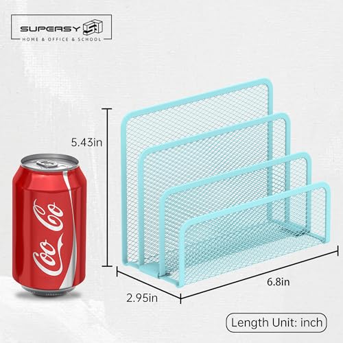 SUPEASY Mail Organizer for Desk, Mesh Metal Mail Holder Countertop with 3-Slot, Letter Sorter File Holder, Office Envelope Organizer for Mails (Blue) - color: Blue