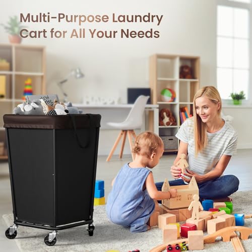 160L Laundry Basket with Wheels, 2-section Rolling Laundry Basket, Large Laundry Hamper with Wheels, Rolling Laundry Hamper Clothes Hamper for Home, Bathrooms and Dorm(Black) - color: 2 Section-Black, size: 160L