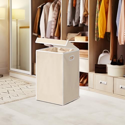Simple Houseware Foldable Laundry Hamper Basket with Lid, Beige - color: Beige