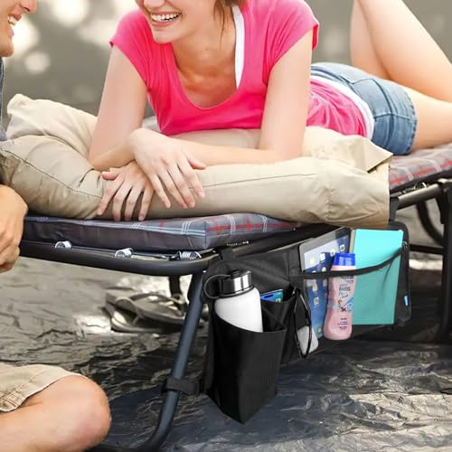 Xxerciz Side Bag for Camping Cot, Bedside Storage Pocket for Coleman Camping Cot, Nylon pouch with Mesh Pocket for Camping Travel, Wagon Cart Side Storage Bag, 24.5 ×11 Inches
