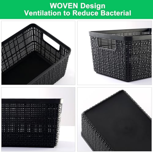 6 Pack Plastic Storage Baskets With Lids,Black Breathable Stackable Storage Bins,Small Storage Containers,for Organizing Storage Baskets on Desktops,Closets,Playrooms,Classrooms,Offices - color: Black