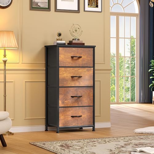 DWVO Dresser with 4 Drawers - Fabric Storage Tower, Organizer Unit for Living Room, Hallway, Closets - color: Rustic Brown, style: 4-Drawer