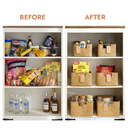 YANGQIHOME Wicker Baskets, [Set of 3] Woven Baskets for Storage, Seagrass Storage Baskets for Organizing with Built-in Handles, Open Storage Bins, Multisize, Natural - color: Natural (Set of 3)