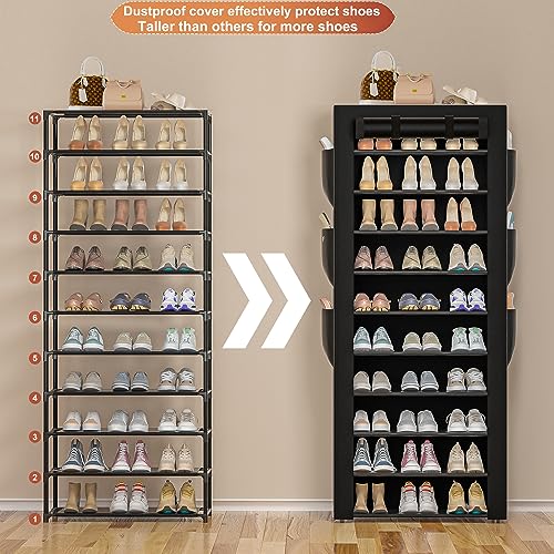 OYREL Large Shoe Rack, Black, 6 Side Pockets, 23.6" Wide x 11.4" Deep x 68.9" Tall, 36-41 Pairs of Shoes - color: Black