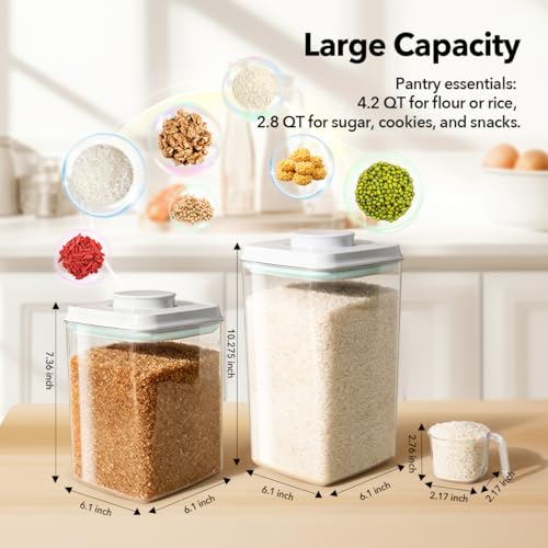 Ankou Food Storage Container Sets, 2.8 Qt + 4.2 Qt Airtight Canisters with Lids and 130ml Scoop, BPA-Free Plastic Pantry Containers for Flour, Sugar, Rice - color: 2.8 Qt + 4.2 Qt