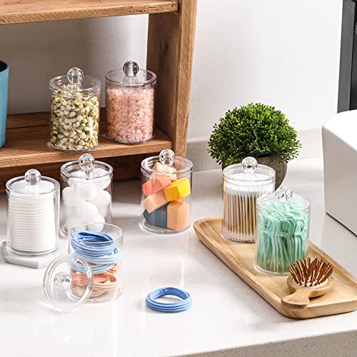 AOZITA 8 Pack Acrylic Qtip Holder Dispenser with Lids & Labels, Cotton Swab, Ball, Round Pads, Floss Picks Storage Canister - Clear Plastic Apothecary Jar for Bathroom Vanity Makeup Organizer - color: Clear, size: 8 Pack