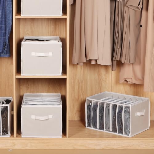 Zilink Upgraded Wardrobe Clothes Organizer with Support Board Clear Jean Organizers for Closet with 7 Grids Divider Extra Large Sweater Organizer for Closet for Jean Pant Sweaters T-Shirt,3 Pack,Beige - color: Beige - For Jeans