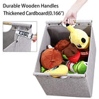 HOONEX Large Foldable Storage Bins, Linen Fabric, 2 Pack, with Wooden Carry Handles and Sturdy Heavy Cardboard, for Home, Office, Car, Nursery, Light Grey - color: Light Grey