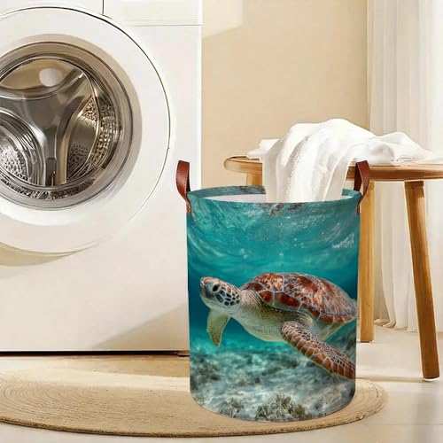 Funky Laundry Basket Sea Turtle Beach Theme Hamper Collapsible Laundry Baskets Oxford Cloth Nautical Laundry Hamper for Boys Room Summer Decor (15.75x15.75x19.7") - color: Colorful598