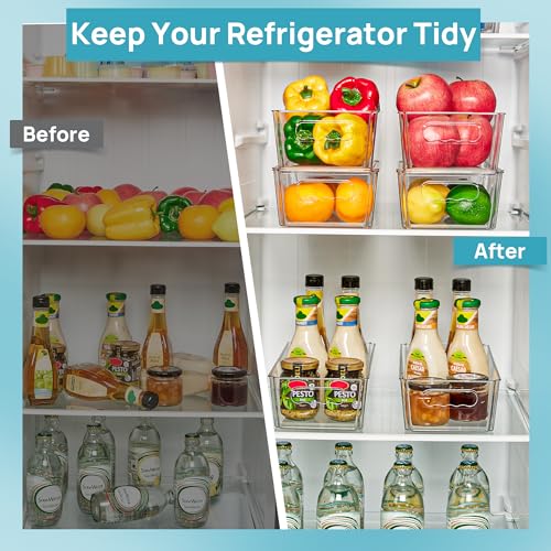 Vtopmart 8pcs Clear Organizers and Storage Bins with Lids, Stackable Plastic Storage Containers with Handles for Fridge, Freezer, Pantry, Cabinet, Kitchen Organization - size: With Lid