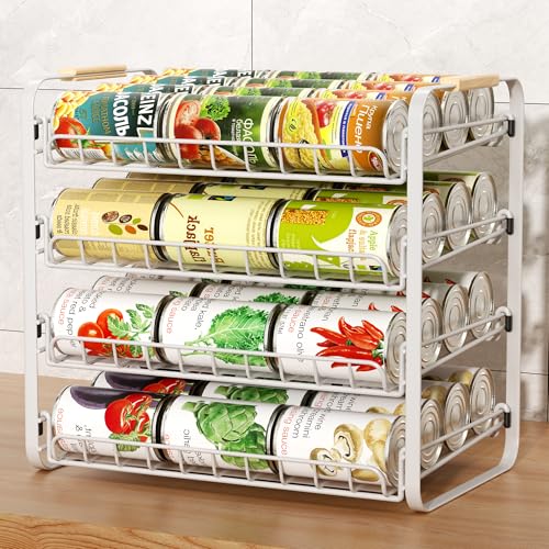 MAXIFFE 4 Tier Can Organizer, Space-Saving Easy Assembly Adjustable Sturdy Metal Hold 48 Cans Storage Holder Rack Dispenser for Pantry Kitchen Cabinet Countertop RV, for Soda Drinks Fruits, White - color: Bright White, size: 4 Tier - 1 Pack
