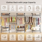 Closet Organizers and Storage, 5-Row Heavy Duty Clothes Rack for Hanging Clothes, Wall Mounted Closet System with 4 Telescopic Rods, 3 Fixed Rods, 6 Hooks, 8 Shelves for Wardrobe, Bedroom, Small Space - style: 5-Row