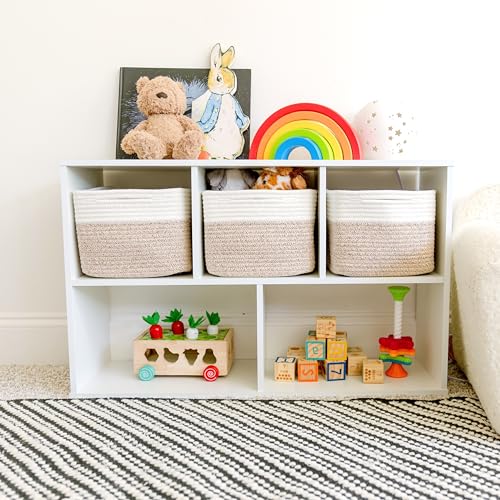 NaturalCozy Storage Cubes 9”x9”x7”Cotton Rope Woven Baskets for Organizing 3-Pack | 9 Inch Cube Storage Bin | Small Basket for Shelf Nursery, Pantry, Decorative Plant, Bathroom Closet, Toy Gift - color: Off White & Mixed Brown