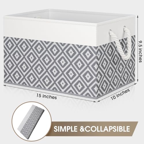StorageTastic Storage Bins, 3-Pack Large Storage Box with Rope Handles, Collapsible Storage Basket for Organizing Books, Clothes, Rhombic Grey - color: Rhombic Grey, size: 15" x 10" x 9.5" (3 Pack)