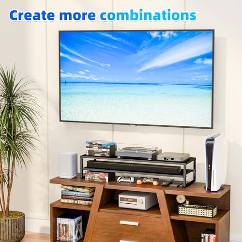 Simple Trending 2 Tier Metal Dual Monitor Stand Riser with 32"x10" Mouse Pad, Computer Desk Organizer for 2 Monitors, Laptop, Printer, TV, Black - color: Black