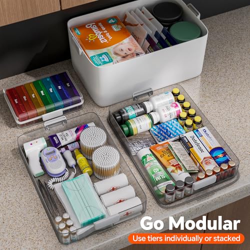 CTIME 3-Tier Medicine Organizer with Pill Case - Portable Pill Case & Empty First Aid Kit for Home, Travel, RV, School, Dorm, Ideal Elderly, Father Gift - size: 3 Tier Medicine Organizer Set